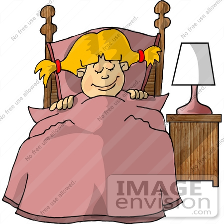 #18852 Little Blond Girl Sound Asleep, Tucked Into Bed Clipart by DJArt