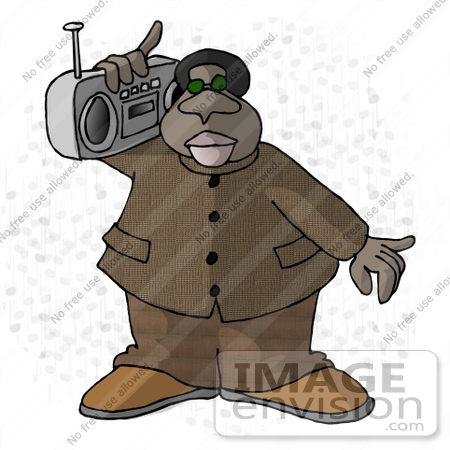 #18855 African American Man in a Stylish Brown Suit, Holding a Radio on His Shoulder Clipart by DJArt