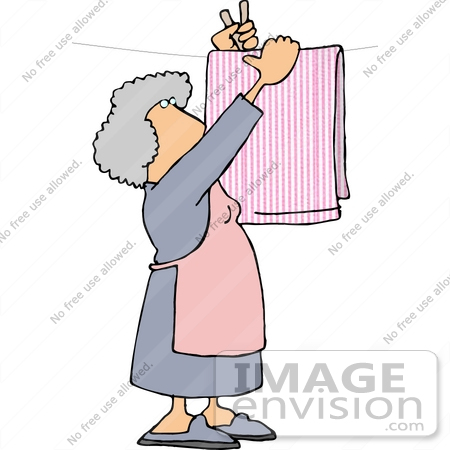 #18858 Woman Putting Laundry on a Clothes Line to Sun Dry Clipart by DJArt
