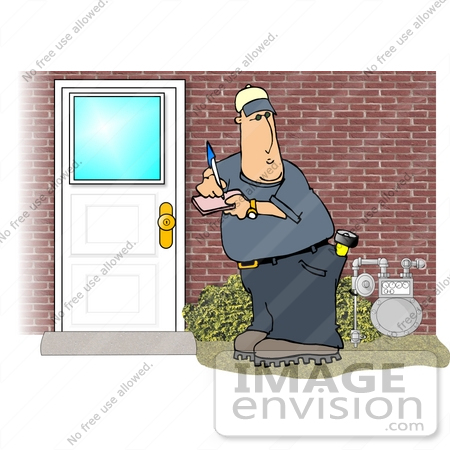 #18869 Gas Utility Service Man Checking the Meter at a Home Clipart by DJArt