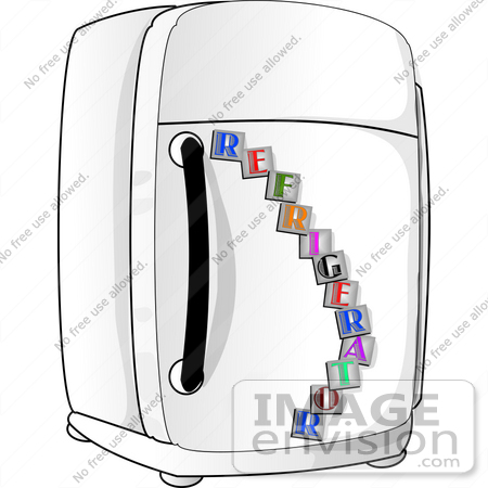#18874 Letter Magnets on a White Refrigerator in a Kitchen Clipart by DJArt