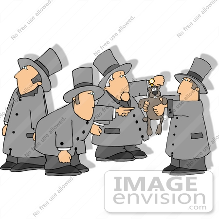 #18876 Man in a Top Hat Holding a Groundhog on Groundhog’s Day, With Shadows Clipart by DJArt