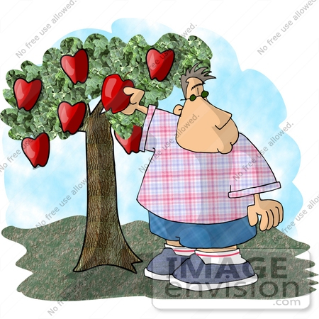 #18877 Chubby Boy Picking a Red Apple From a Tree Clipart by DJArt