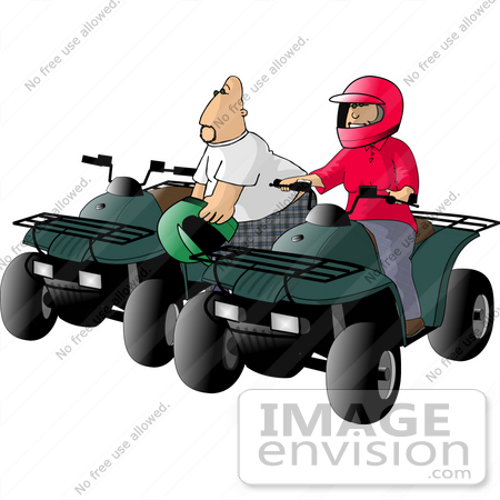 #18885 Caucasian Couple Riding Green ATVs Clipart by DJArt