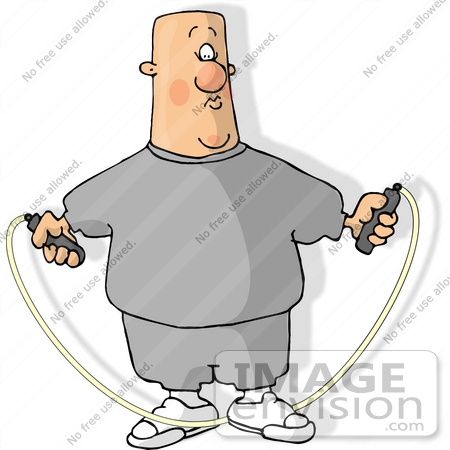 #18889 Chubby Caucasian Man at the Gym, About to Use a Jumprope Clipart by DJArt
