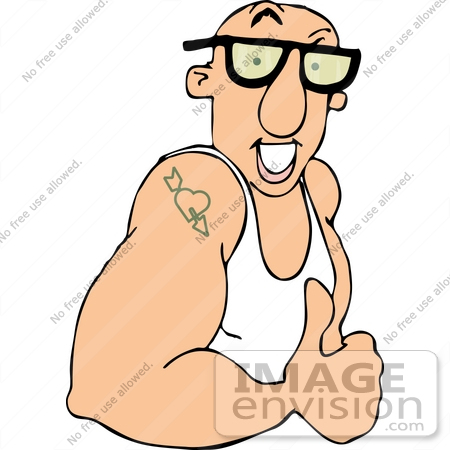 #18896 Strong Muscular Man in a Tank Top, Showing His Muscles and Tattoo Clipart by DJArt