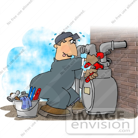 #18902 Sweaty Natural Gas Utility Service Man Adjusting a Gas Meter Clipart by DJArt