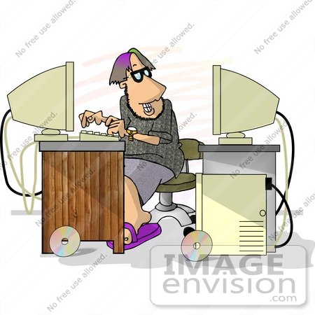 #18904 Computer Programmer Man Working on Two Computers Clipart by DJArt