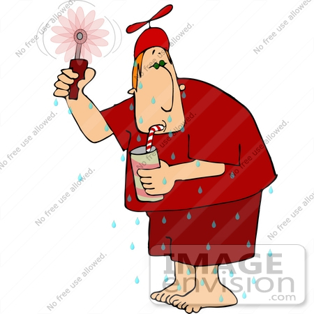 #18905 Sweaty Man in Red, Sipping a Drink on a Hot Summer Day Clipart by DJArt