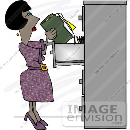 #18909 African American Woman Filing Paperwork at an Office Clipart by DJArt