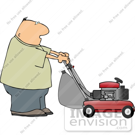 #18914 Middle Aged Caucasian Man Mowing His Lawn With a Lawn Mower Clipart by DJArt