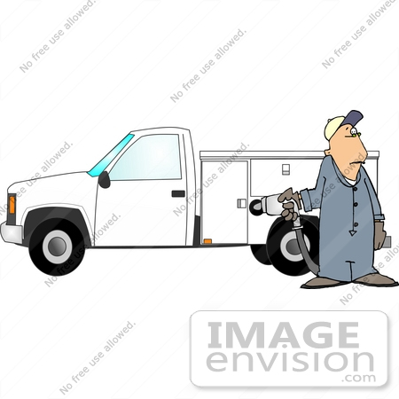 #18915 Worker Man in Coveralls Filling up His Work Truck With Gas at a Gasoline Station Clipart by DJArt