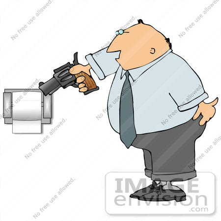 #18929 Angry Man Aiming a Gun at a Paper Dispenser Clipart by DJArt