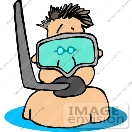 #18930 Boy or Man Wearing a Snorkel Mask While Snorkelling Clipart by DJArt