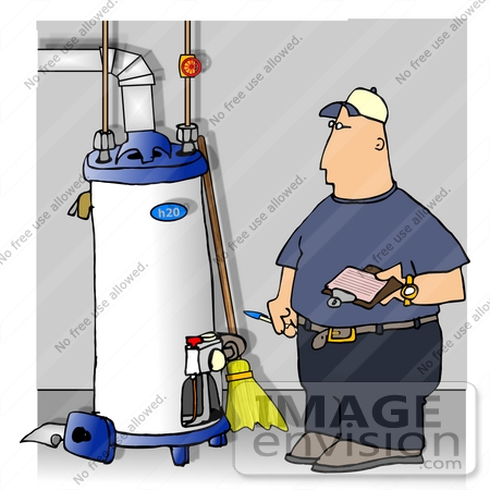 #18933 Hot Water Heater Repair Man Taking Notes For a Quote Clipart by DJArt