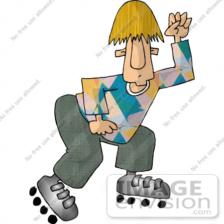 #18937 Blond Man Roller Skating and Dancing Clipart by DJArt