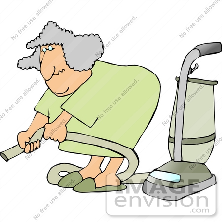 #18941 Woman Using the Hose Attachments to Clean With a Vacuum Clipart by DJArt