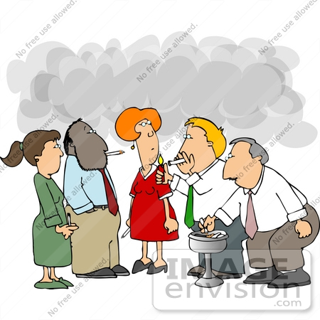 #18948 Group of Employees Chatting and Standing in Smoke While Taking a Cigarette Break Clipart by DJArt