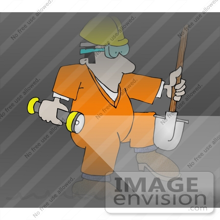 #18949 Male Sewer Worker With a Shovel and Flashlight Clipart by DJArt