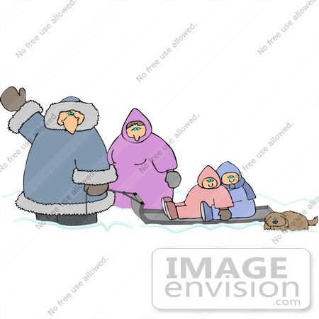 #18960 Father Pulling His Children on a Sled in the Winter Snow Clipart by DJArt