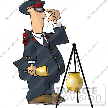#18965 Salvation Army Volunteer Man Ringing a Bell, Standing by a Donation Container Clipart by DJArt