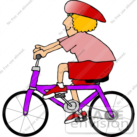 #18979 Blond Woman in Pink and Red Riding a Purple Bike Clipart by DJArt