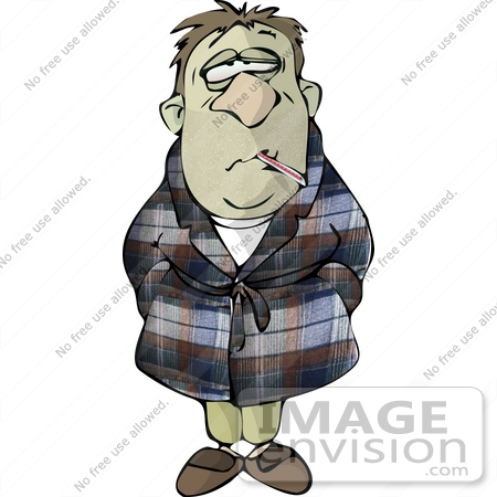 #18982 Sick Man With Green Skin and a Thermometer in His Mouth Clipart by DJArt
