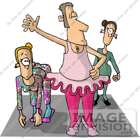 #18986 Male Dancer in a Ballerina Costume, Directing a Dance Class at a Gym Clipart by DJArt