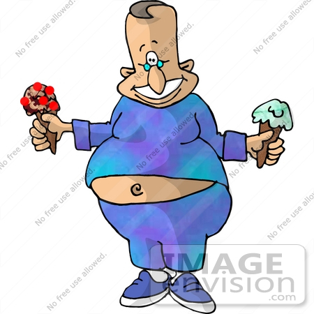 #18987 Chubby Man Baring His Midriff, Holding Two Ice Cream Cones Clipart by DJArt