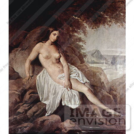 #19015 Photo of a Nude Woman Reclined on a Rock, Dipping Her Feet in Water, by Francesco Hayez by JVPD