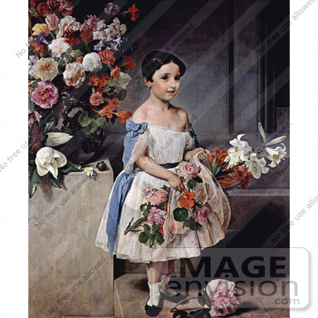 #19018 Photo of Countess Antonietta Negroni Prati Morosini as a Girl, Holding Flowers by JVPD