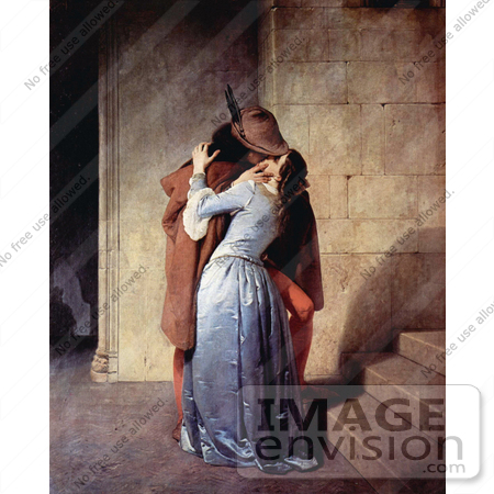 #19024 Photo of a Man Passionately Kissing a Woman at the Base of a Staircase, The Kiss, by Francesco Hayez by JVPD