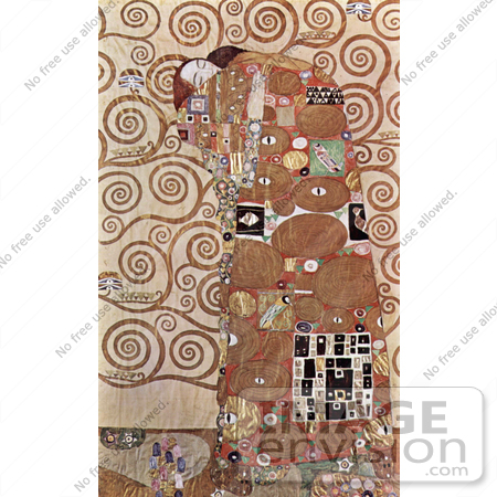 #19062 Photo of a Woman and Man Embracing, Surrounded by Spirals, Fulfilment or The Embrace by Gustav Klimt by JVPD