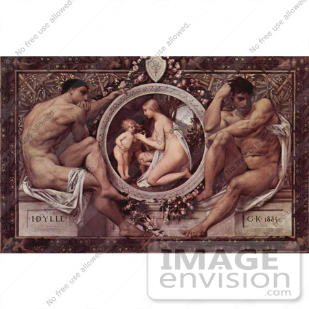 #19077 Photo of Nude Men Framing a Scene of a Nude Woman With Children, Idyll by Gustav Klimt by JVPD