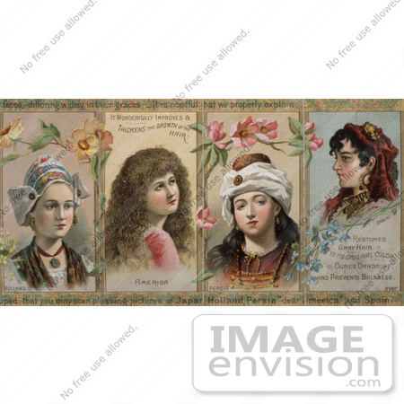 #19097 Photo of Holland, American, Persian and Spanish Women on a Vintage Advertisement For Hair Tonic by JVPD