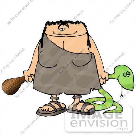 #19106 Cave Woman With a Club and Snake Clipart by DJArt