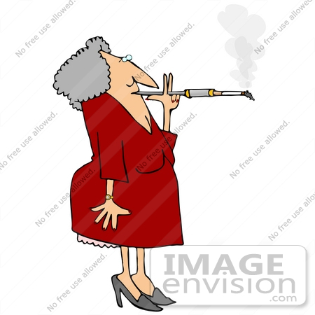 #19111 Elderly Woman With Gray Hair Smoking a Cigarette on a Long Filter Holder Clipart by DJArt