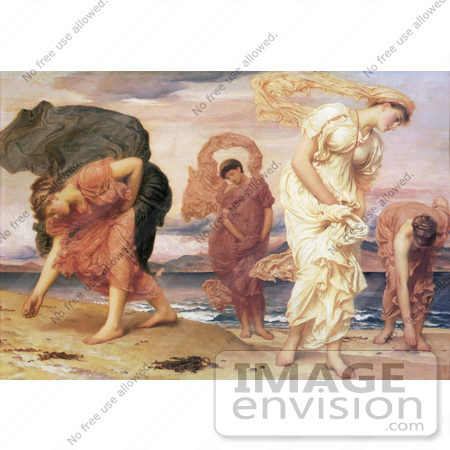 #19114 Photo of Greek Girls Picking up Pebbles by the Sea by Frederic Lord Leighton by JVPD