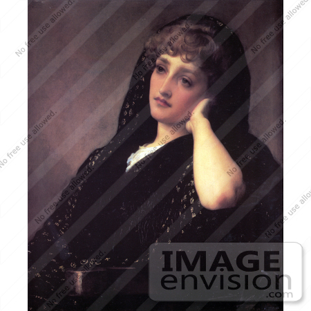 #19128 Photo of a Woman in Black Reminiscing, Memories by Frederic Lord Leighton by JVPD