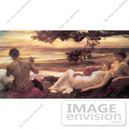 #19131 Photo of Women Watching a Man Playing a Flute, Idyll by Frederic Lord Leighton by JVPD