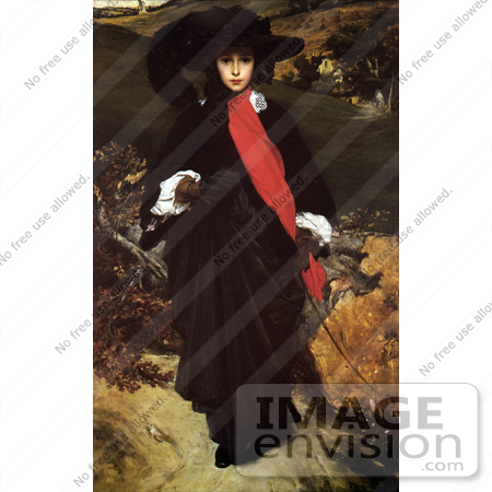 #19145 Photo of a Woman in Black and Red Walking Outdoors, May Sartoris by Frederic Lord Leighton by JVPD