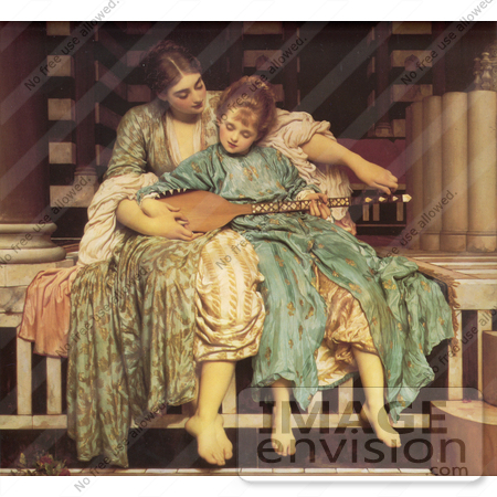 #19148 Photo of a Woman Teaching a Girl How to Play an Instrument, Music Lesson by Frederic Lord Leighton by JVPD