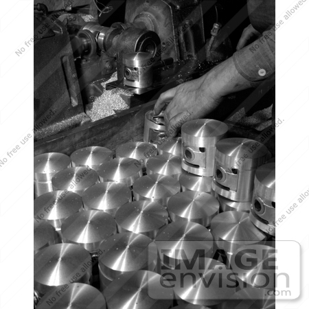 #19183 Photo of a Man Reaming Pin Holes in Piston Cylinders That Will be Used in Army Jeeps by JVPD