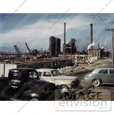 #19210 Photo of Cars Near a Steel Mill Under Construction, Geneva, Utah, 1942 by JVPD