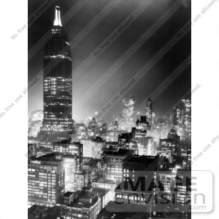 #19246 Photo of the Empire State Building and Other Buildings in the Fog at Night, New York City, 1937 by JVPD