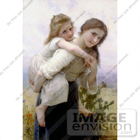 #19256 Photo of a Girl Carrying Her Little Sister on Her Back, Not Too Much To Carry by William-Adolphe Bouguereau by JVPD