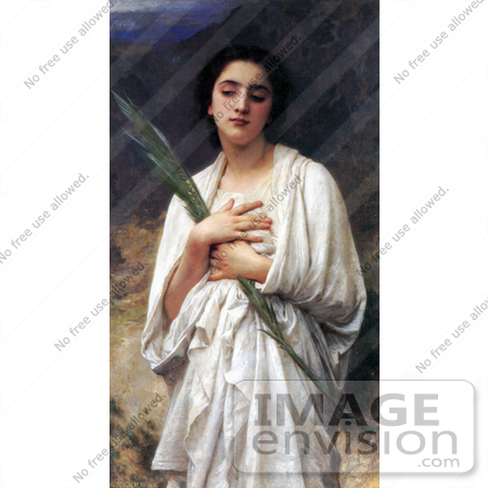 #19268 Photo of a Young Woman Holding a Palm Leaf by William-Adolphe Bouguereau by JVPD