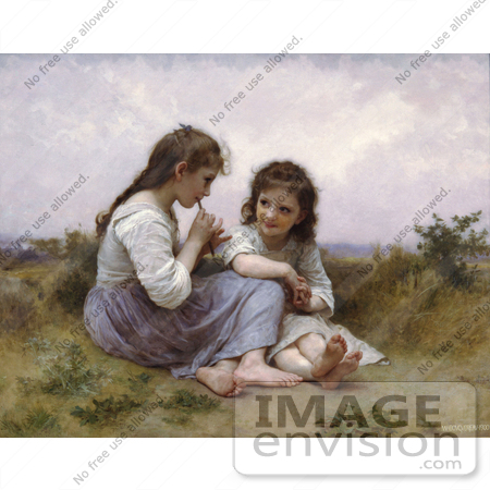 #19269 Photo of Two Little Girls Playing an Instrument, a Childhood Idyll by William-Adolphe Bouguereau by JVPD