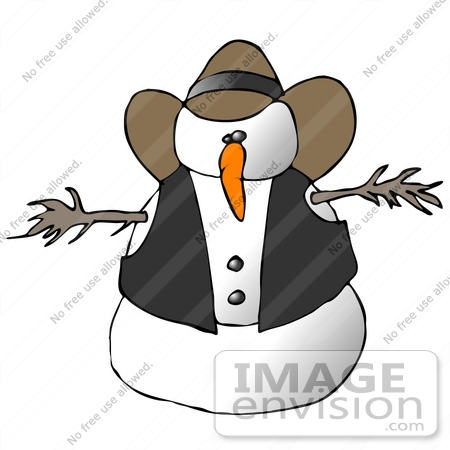 #1927 Clipart Ilustration of a Snowman Cowboy in a Vest and Hat by DJArt