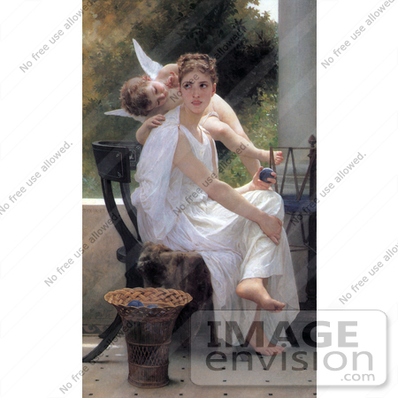 #19283 Photo of a Woman With Yarn and a Cherub, Work Interrupted by William-Adolphe Bouguereau by JVPD